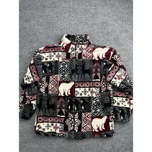 Black Mountain Jacket Adult Medium Multicolor Fleece Winter Animal Patchwork Zip